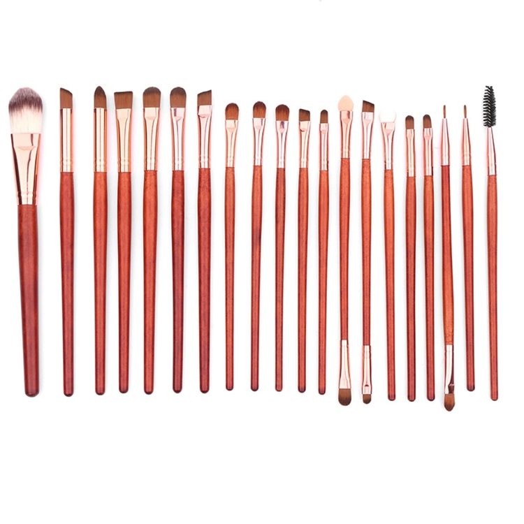 Hot Seller on Amazon 20PCS Red Wood Handle Eyeshadow Eyebrow Eyeliner Makeup Brushes Set Wholesale