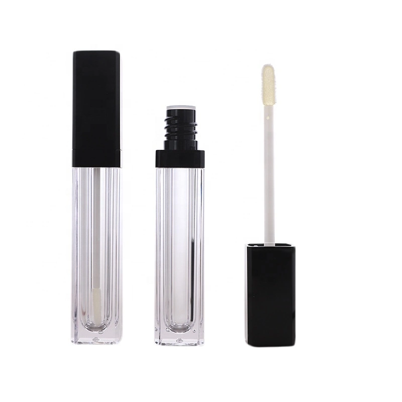 Amazon Instock Gold Black Top Lipgloss Wand Tubes Slim Plastic Lip Gloss Tube Logo Package Square Refillable Lip Balm