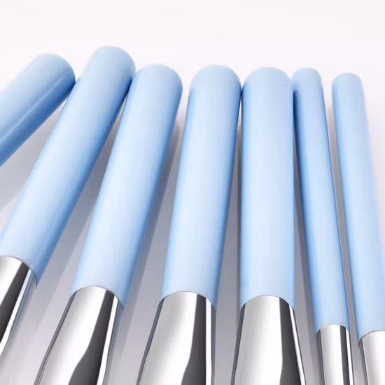 최고의 브러쉬 7 조각 메이크업 브러쉬 라이트 블루 여행 세트 합성 파우더 파운데이션 아이 라이너 코스메틱 브러쉬